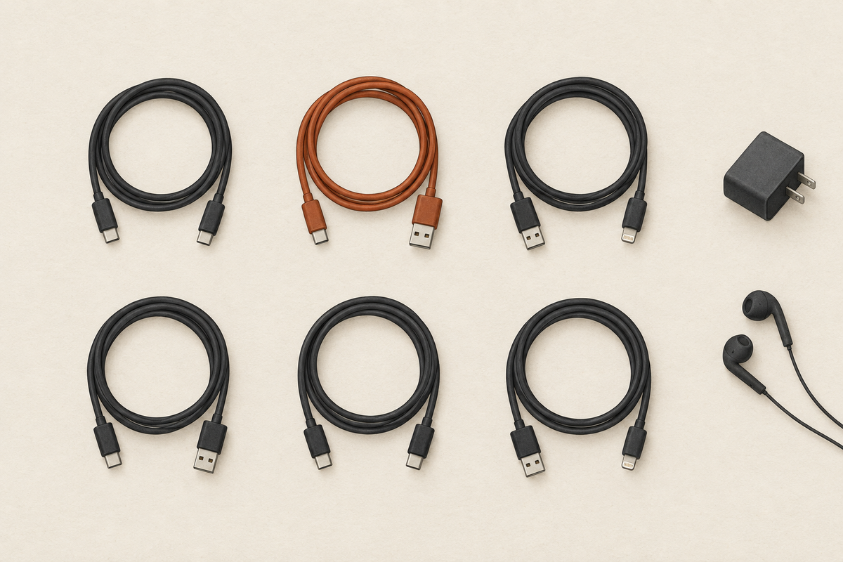 Illustration of neatly coiled charging cables arranged in a grid